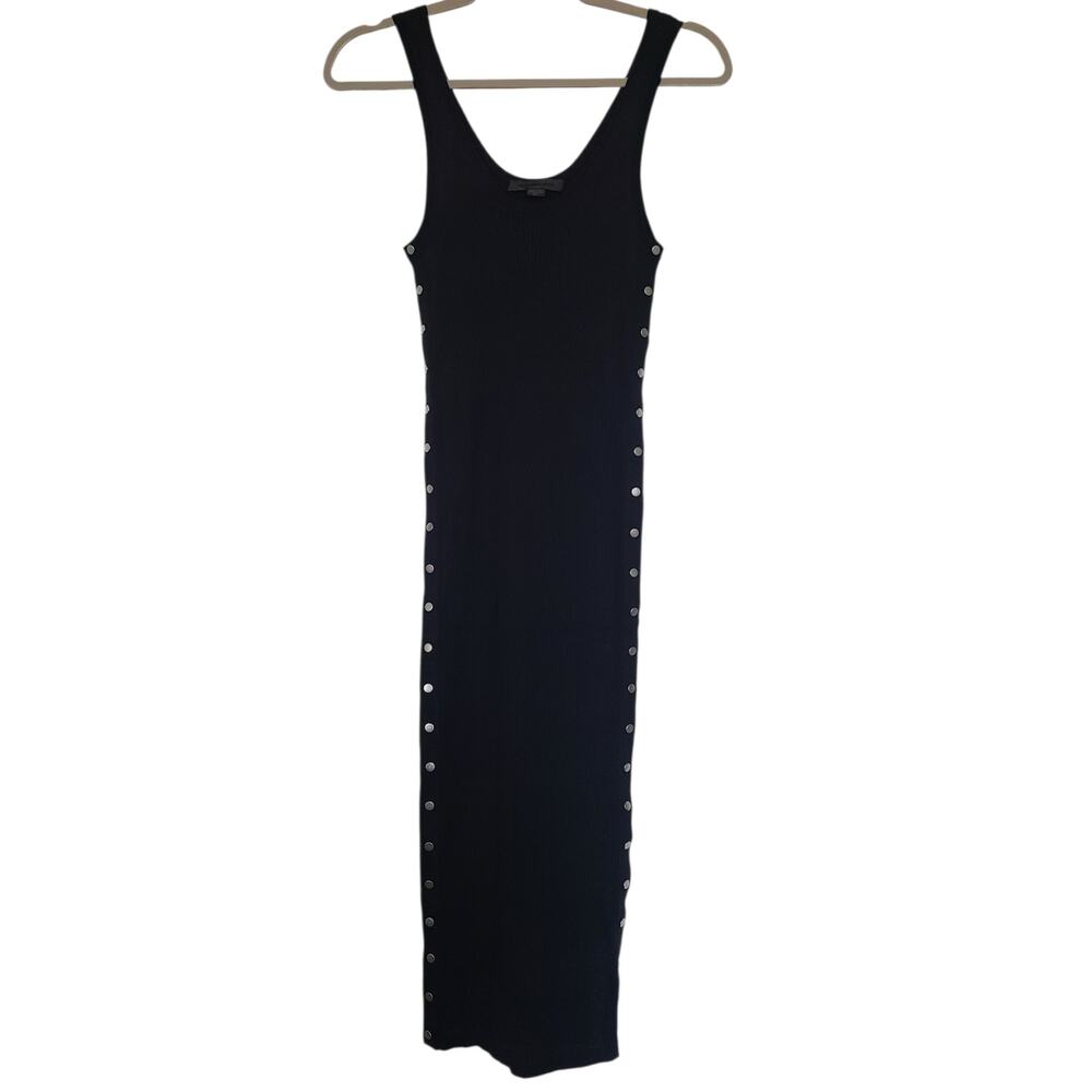 Alexander Wang Scoop Neck Ribbed Midi Dress Size Small Black
